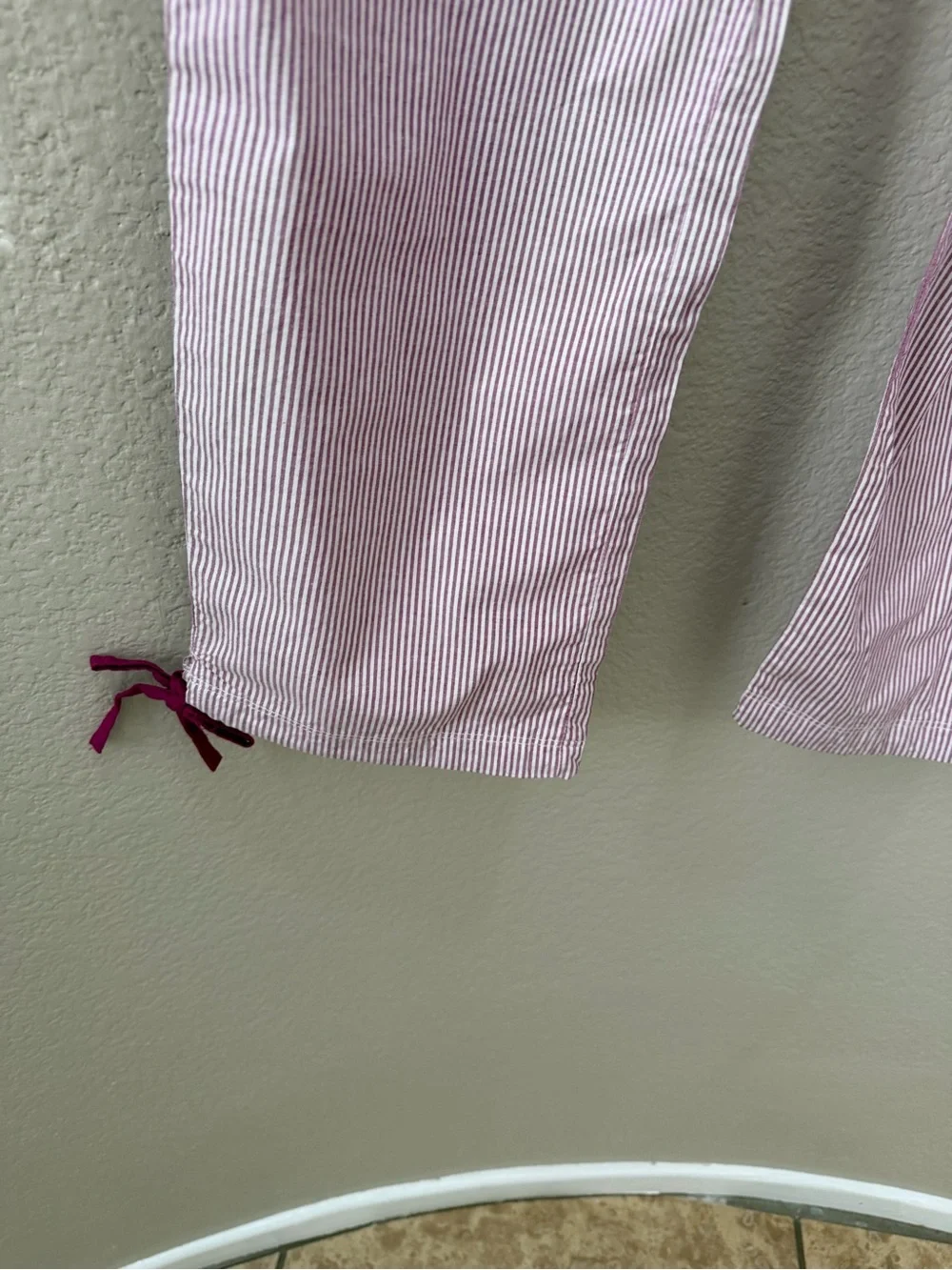 Striped Pink Drawstring Cotton Pajama Pants with Ankle Ties